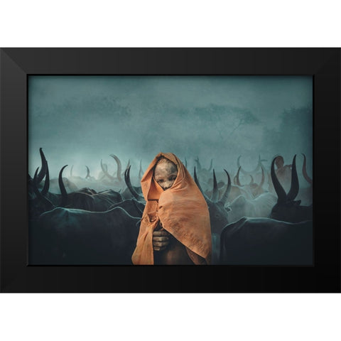 Children of Mundari, South Sudan Black Modern Wood Framed Art Print by Yosifov, Svetlin