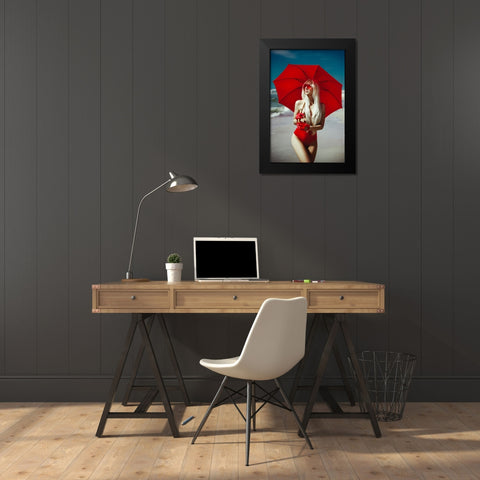 The Red Umbrella Black Modern Wood Framed Art Print by Bolgov (Axe), Ruslan