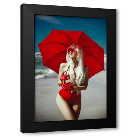 The Red Umbrella Black Modern Wood Framed Art Print with Double Matting by Bolgov (Axe), Ruslan