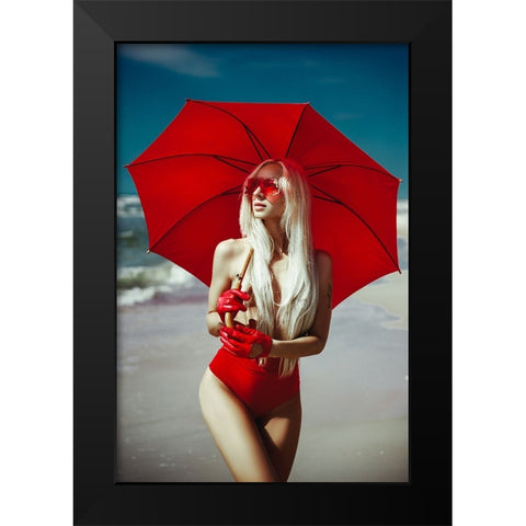 The Red Umbrella Black Modern Wood Framed Art Print by Bolgov (Axe), Ruslan