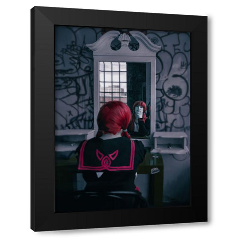 Thinking Black Modern Wood Framed Art Print by Liu, Yanny