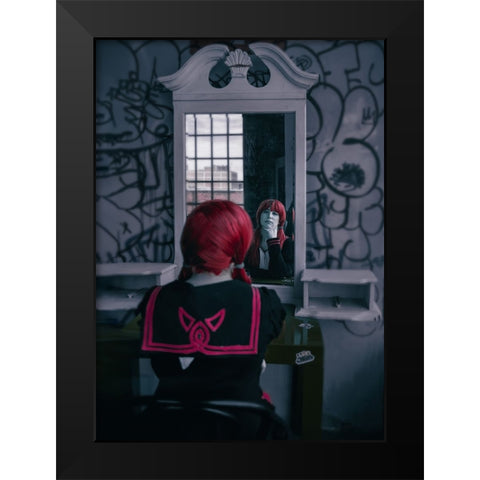 Thinking Black Modern Wood Framed Art Print by Liu, Yanny