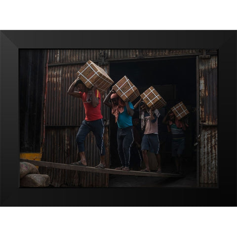 A Daily Life Story Black Modern Wood Framed Art Print by Ghosh, Tathagata