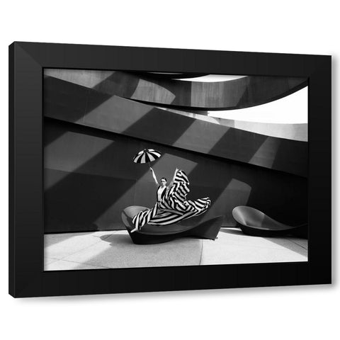 Jump In B/W Black Modern Wood Framed Art Print with Double Matting by Waldmann, Shlomo