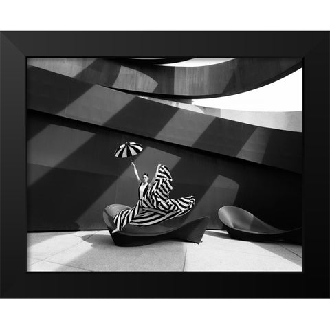 Jump In B/W Black Modern Wood Framed Art Print by Waldmann, Shlomo