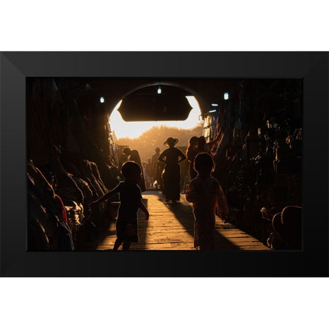 Play time Black Modern Wood Framed Art Print by Om, Amaya