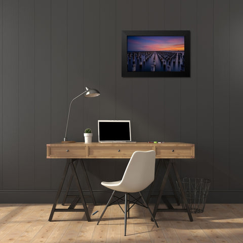 Princes Pier Black Modern Wood Framed Art Print by Zhen Yu, James