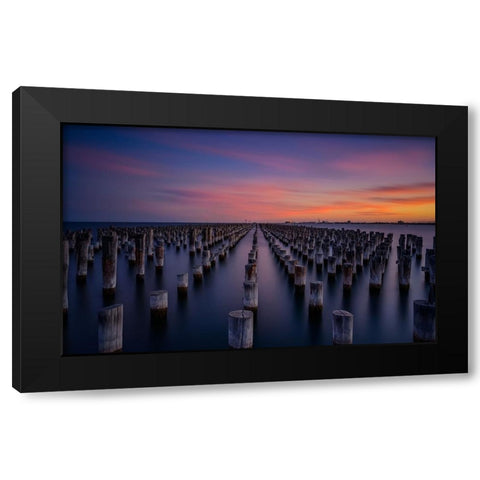Princes Pier Black Modern Wood Framed Art Print by Zhen Yu, James