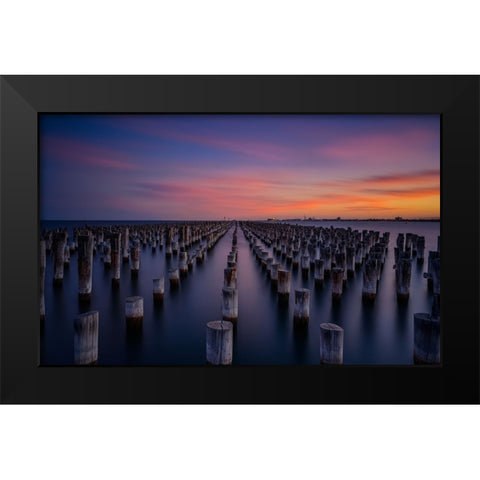 Princes Pier Black Modern Wood Framed Art Print by Zhen Yu, James