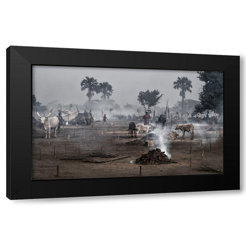 Life In A Mundari Cattle Camp - South Sudan Black Modern Wood Framed Art Print by Inazio Kuesta, Joxe