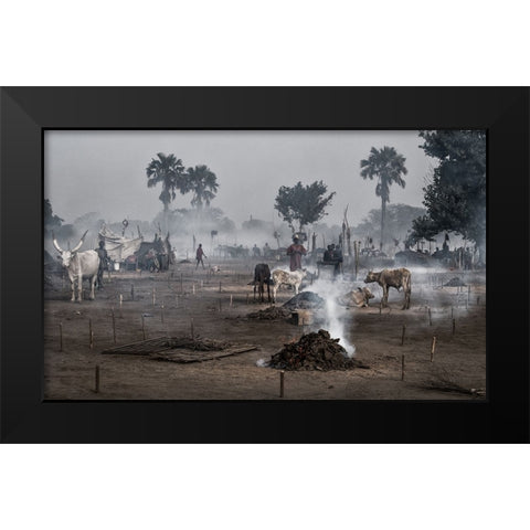 Life In A Mundari Cattle Camp - South Sudan Black Modern Wood Framed Art Print by Inazio Kuesta, Joxe