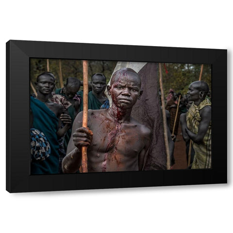 The Winner Of A Donga Fight In Ethiopia. Black Modern Wood Framed Art Print by Inazio Kuesta, Joxe