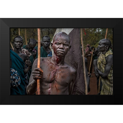 The Winner Of A Donga Fight In Ethiopia. Black Modern Wood Framed Art Print by Inazio Kuesta, Joxe