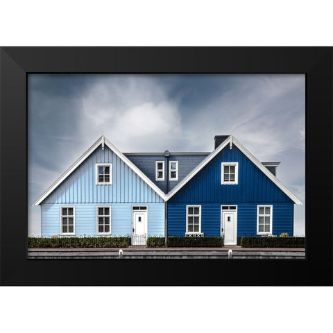 Summer cottages by the sea... Black Modern Wood Framed Art Print by Claes, Gilbert
