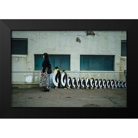 Queue Black Modern Wood Framed Art Print by Sangan, Kurosaki