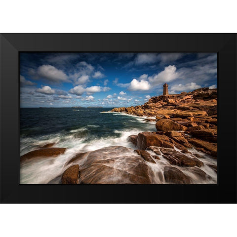 Le Phare De Ploumanach Black Modern Wood Framed Art Print by Bogaerts, Sus