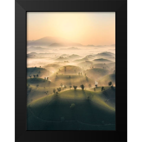 Long Coc Tea Hill Black Modern Wood Framed Art Print by Tan Tuan, Nguyen
