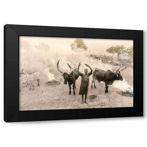 At One With My Cattle Black Modern Wood Framed Art Print by Cole, Trevor