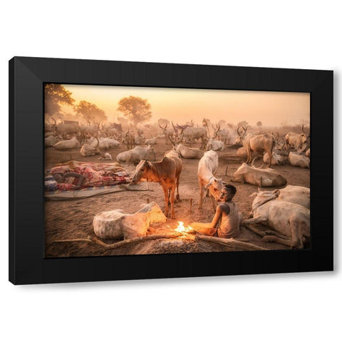 A Young Mundari Herder At Work Black Modern Wood Framed Art Print with Double Matting by Cole, Trevor