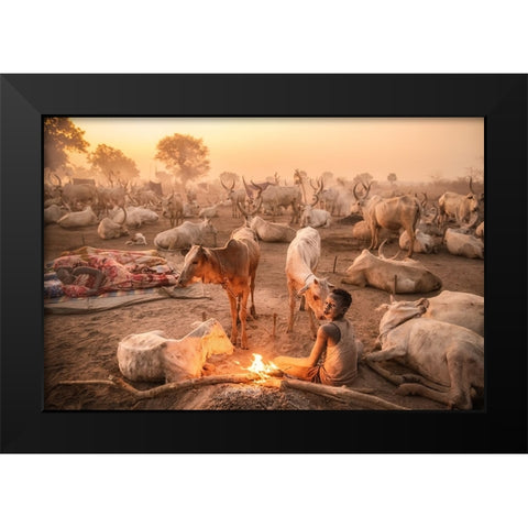 A Young Mundari Herder At Work Black Modern Wood Framed Art Print by Cole, Trevor
