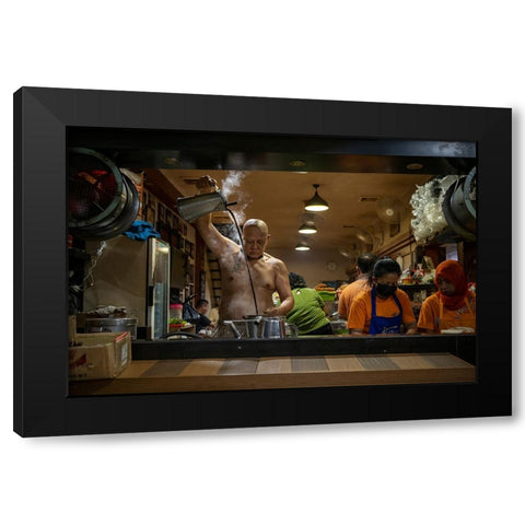 Ashiang Coffeeshop Black Modern Wood Framed Art Print with Double Matting by Setiadi, Ajar