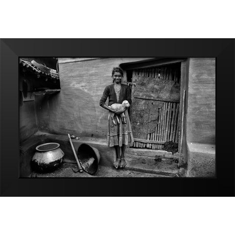 Village Girl Black Modern Wood Framed Art Print by Das, Avishek
