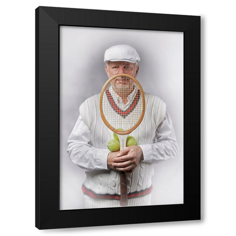 Old-fashioned male tennis player Black Modern Wood Framed Art Print with Double Matting by Kayen-Mouthaan, Carola