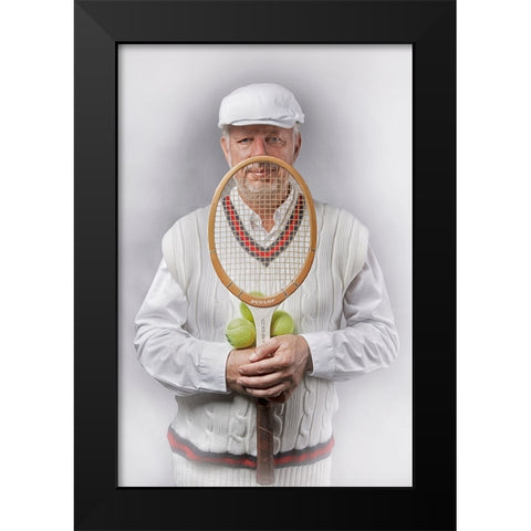Old-fashioned male tennis player Black Modern Wood Framed Art Print by Kayen-Mouthaan, Carola