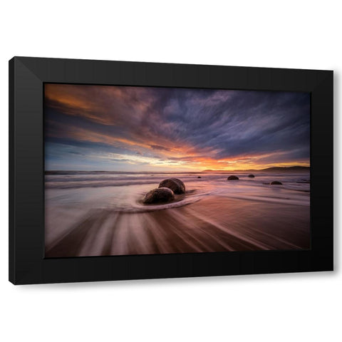Moeraki Boulders Black Modern Wood Framed Art Print with Double Matting by Zhen Yu, James