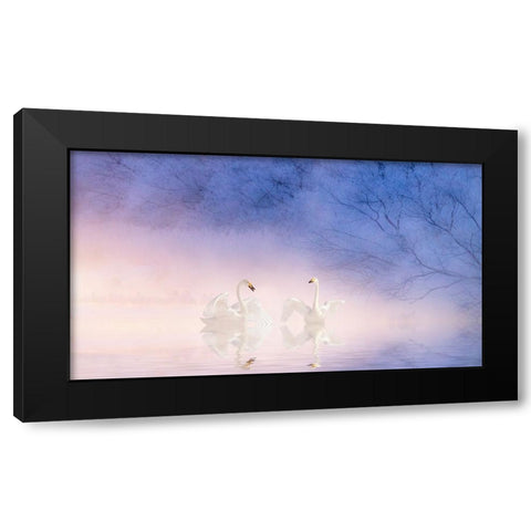 Swan Black Modern Wood Framed Art Print by Fengying Long