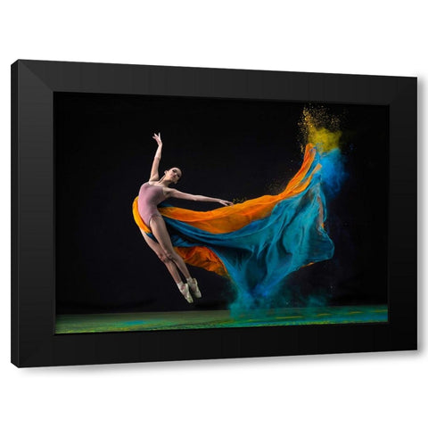 Two Colors Flying Ballerina Black Modern Wood Framed Art Print by Aditya, Rawisyah