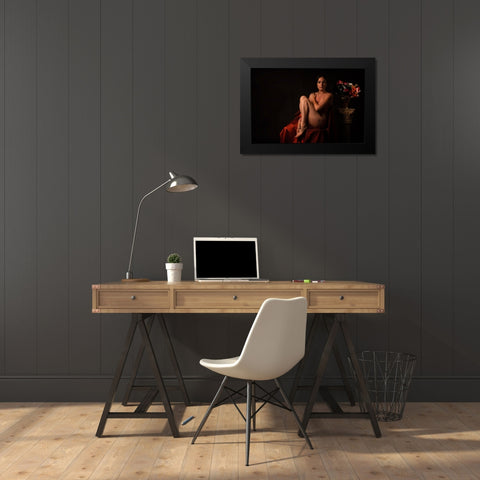 She Staring At Me Black Modern Wood Framed Art Print by Raskin, Moris
