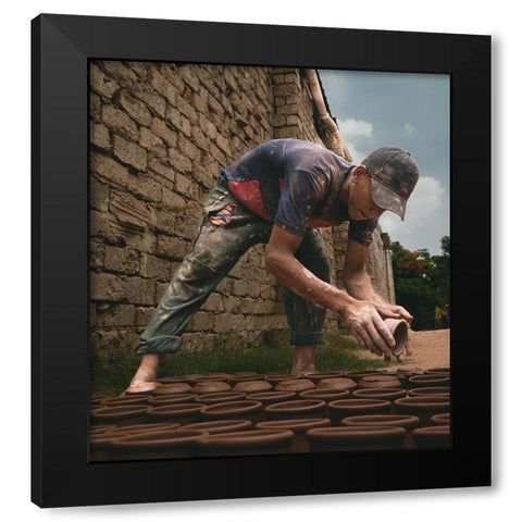 Pottery Man Black Modern Wood Framed Art Print by Ragab, Hesham