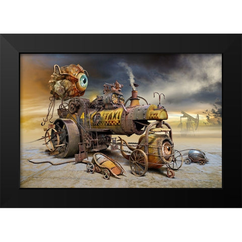 Taxi Black Modern Wood Framed Art Print by Penchev, Radoslav