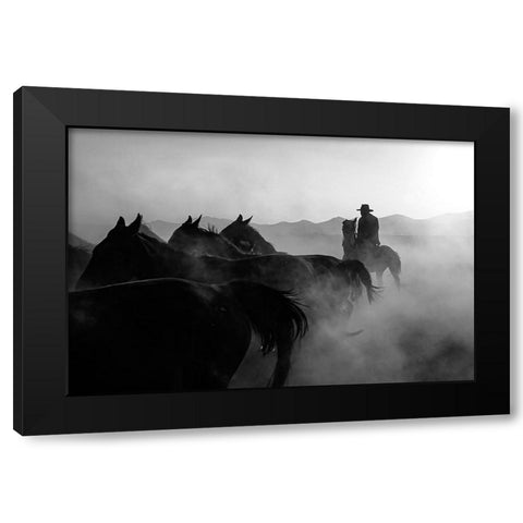 horses Black Modern Wood Framed Art Print with Double Matting by Bilgin, Zuhdu