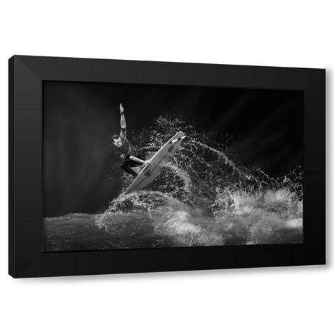 Surfing Black Modern Wood Framed Art Print by Thwaits, Yun
