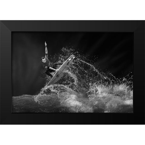 Surfing Black Modern Wood Framed Art Print by Thwaits, Yun