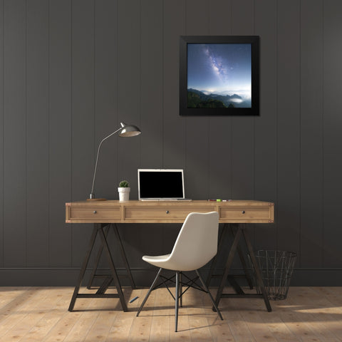 Moon Kiss Milkyway Black Modern Wood Framed Art Print by Hu, Ke