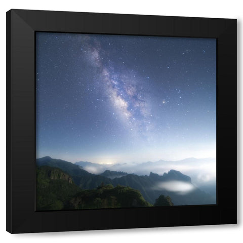 Moon Kiss Milkyway Black Modern Wood Framed Art Print by Hu, Ke
