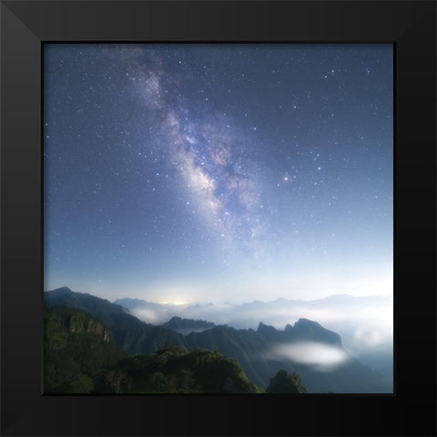 Moon Kiss Milkyway Black Modern Wood Framed Art Print by Hu, Ke