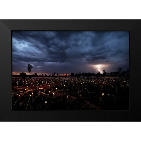 Lightning Crashes Black Modern Wood Framed Art Print by Sowter, Ashley
