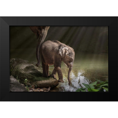 Braveelephant Black Modern Wood Framed Art Print by Egger, Marcel