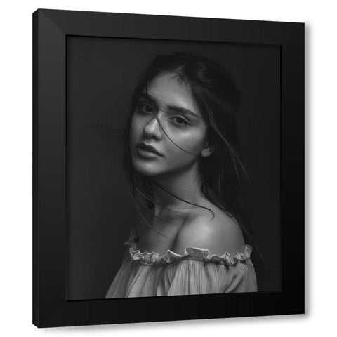 Bawan Black Modern Wood Framed Art Print with Double Matting by Shiki, Shizuo