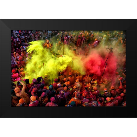 Yellow Vibes Black Modern Wood Framed Art Print by Das, Avishek