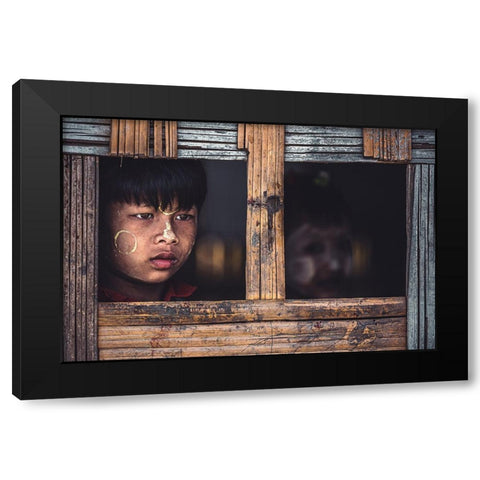 Look Through The Window Black Modern Wood Framed Art Print by Tagliarino, Marco