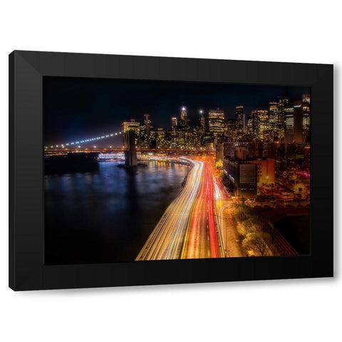 Never Sleep City Black Modern Wood Framed Art Print by Liang, Ken