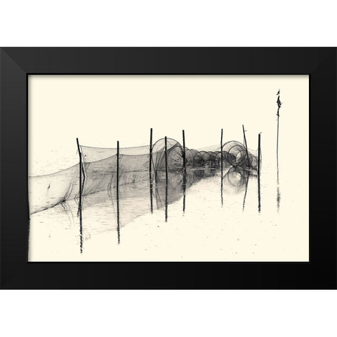 Fish Trap Bw Black Modern Wood Framed Art Print by Balzer, Bodo
