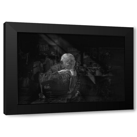 Tea Time Black Modern Wood Framed Art Print with Double Matting by Zeng, Jiahong