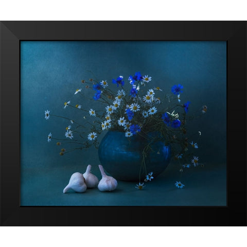 Blue And White Black Modern Wood Framed Art Print by Tseng, Judy