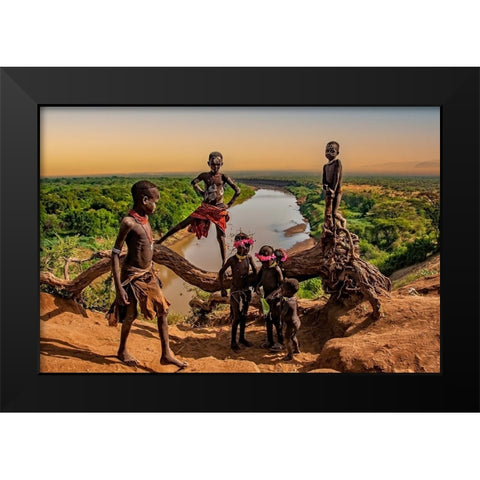 Playground Black Modern Wood Framed Art Print by Golani, Aharon